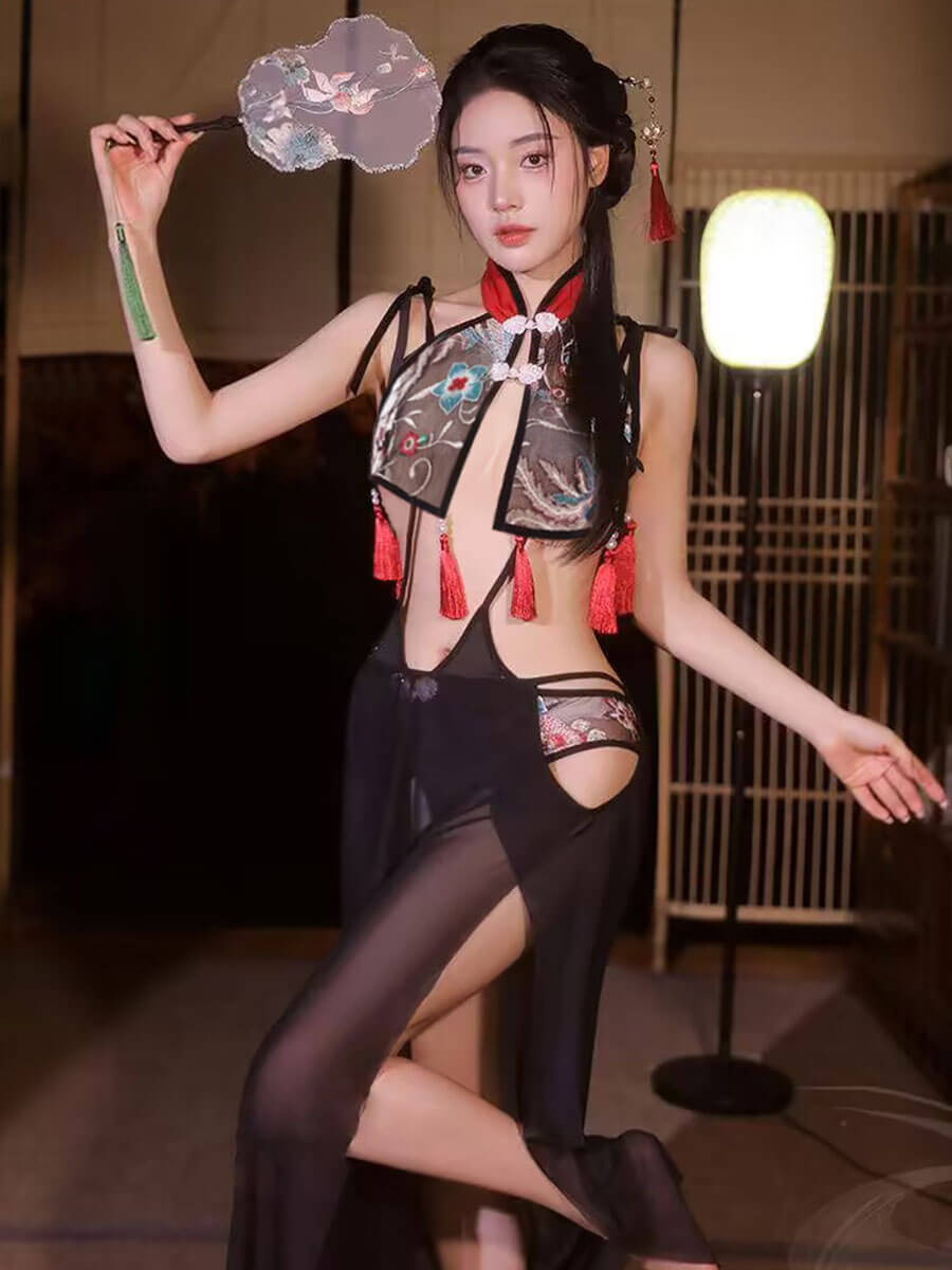 チャイナ ドレス セクシー チャイナ風 メッシュ テディ スカートセット
