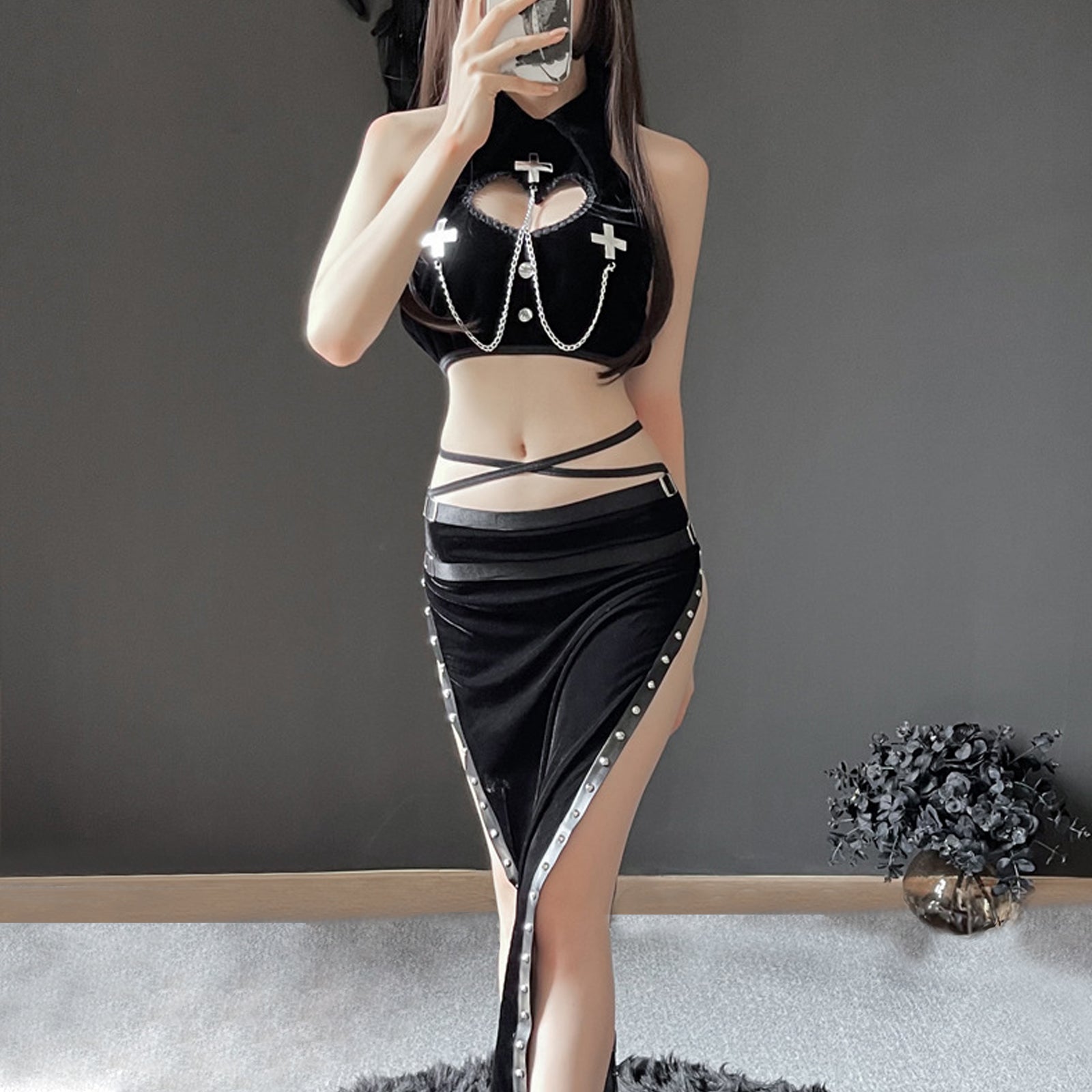 セクシーチャイナ服 デビル コスプレ クロップトップ＆スカート