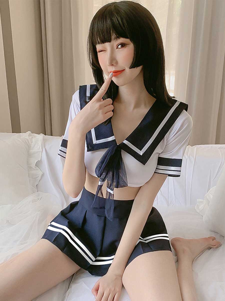 セクシー コスプレ アニメ風 セーラー クロップトップ＆スカートセット
