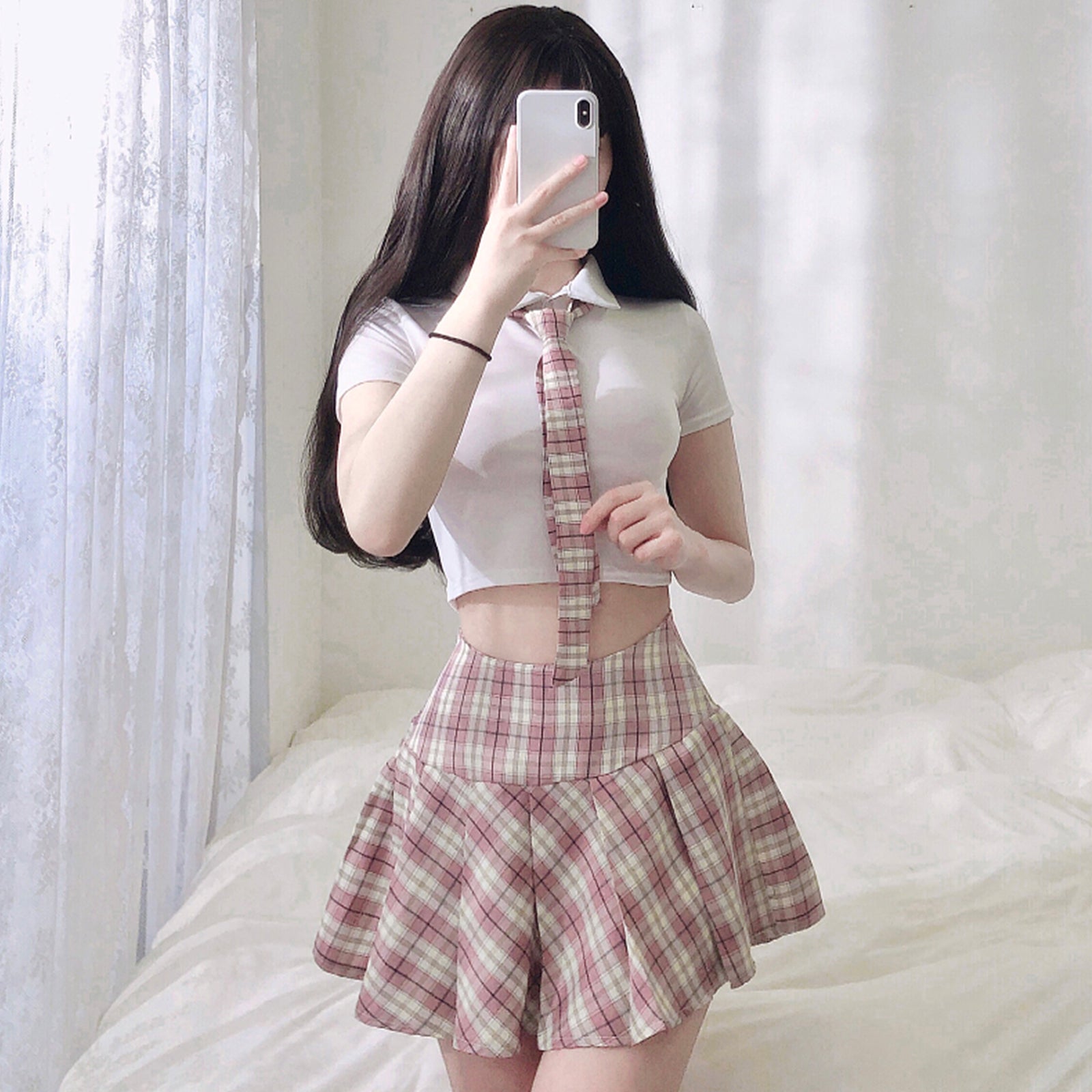 cosplay アニメ風 日本風 チェック柄 スカートセット