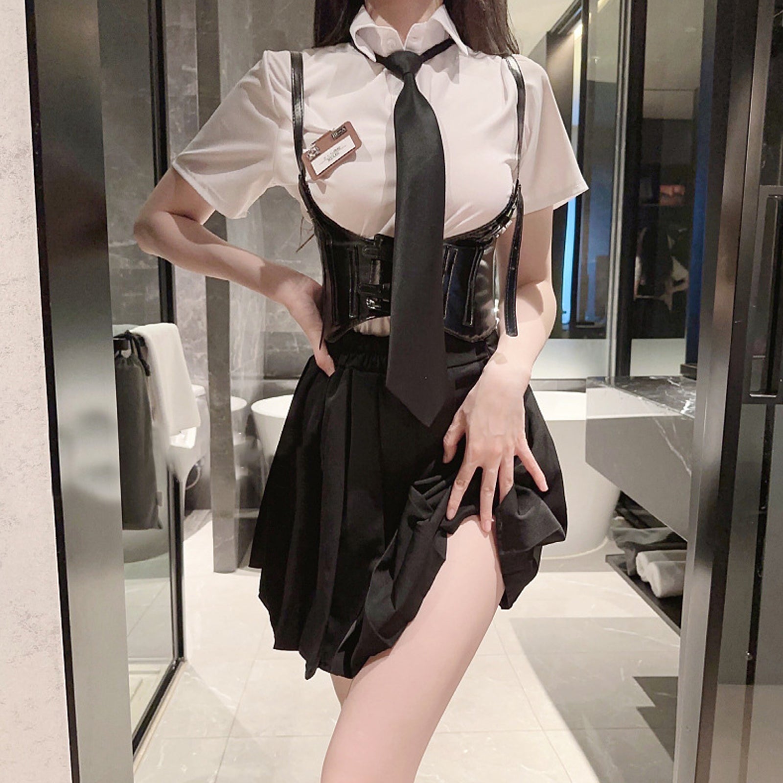 コスプレ av ホワイトシャツ スカート ウエストシンチャー 3点セット