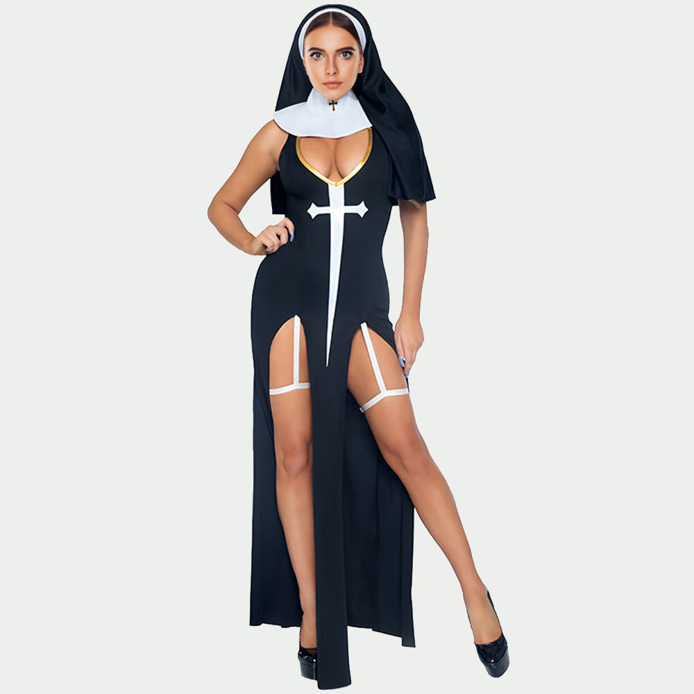 セックス コスプレ 黒ゴシック修道女仮装 誘惑コスチューム