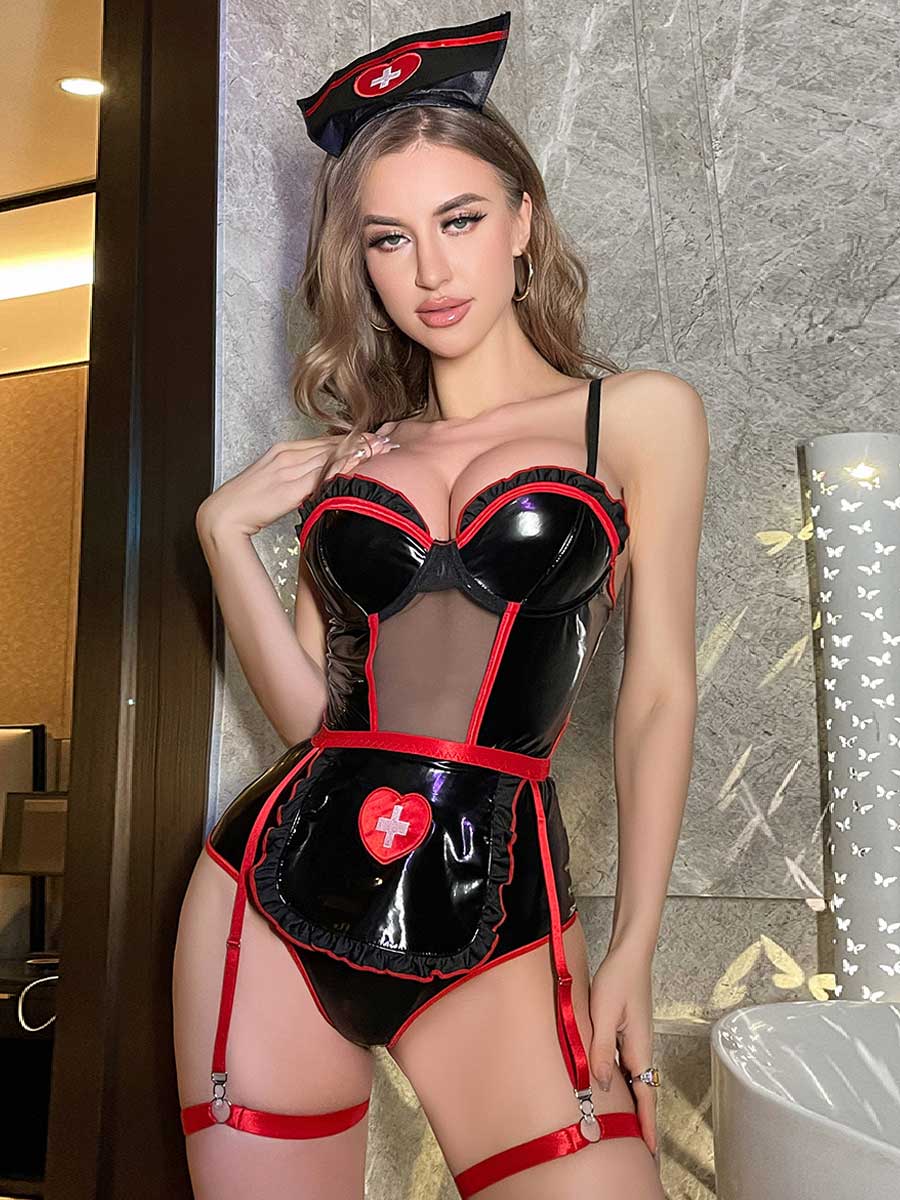 セクシー コスプレ セクシーナース ラテックスボディスーツ