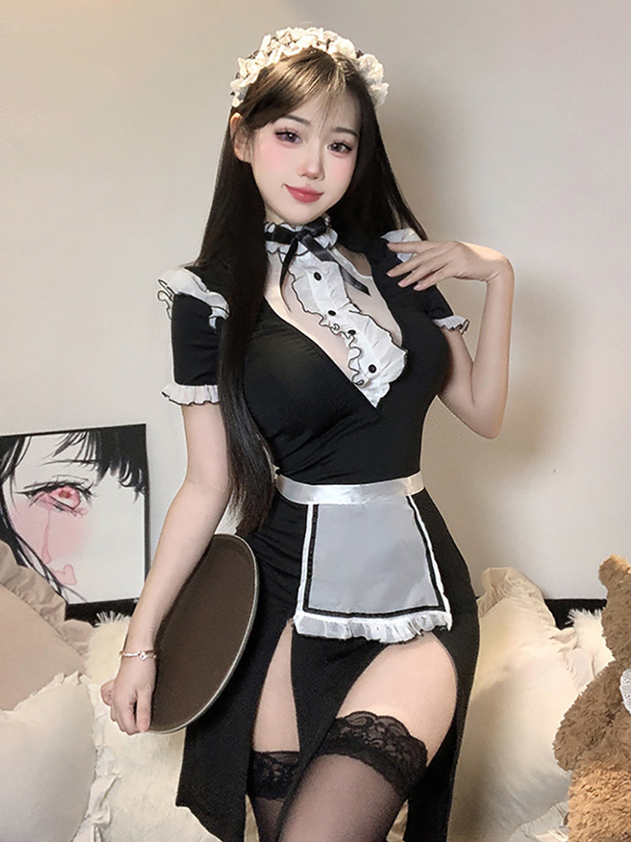 コスプレ アニメ ハイスリットドレス フレンチメイド風