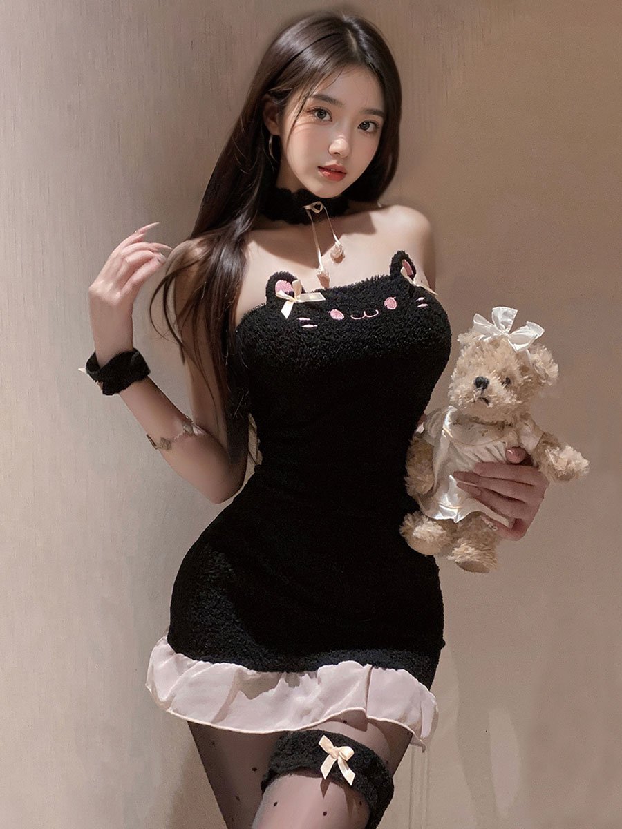 コスプレ 人気 プラッシュ黒ネコ ランジャリーセット