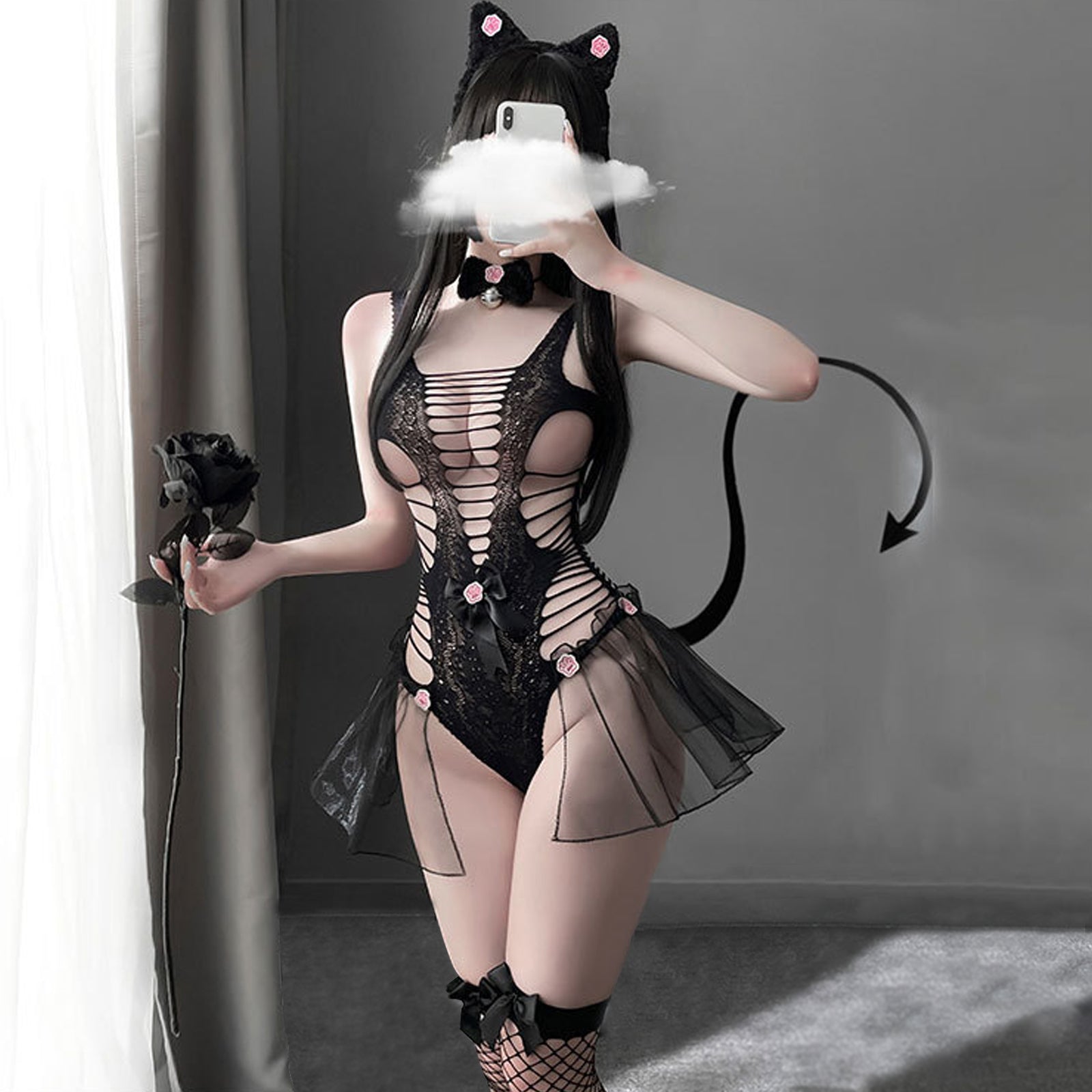 コスプレ えろ 可愛いネココスプレ 黒穴開きテディボディ ガールセット