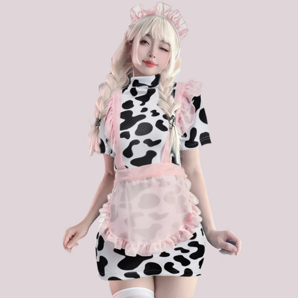 コスプレ 通販 牛柄ランジャリー ピンクメッシュメイドドレス アニメコスプレ