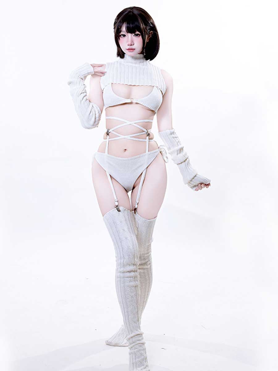 コスプレ 人気 セクシー リブ編み ランジェリーセット